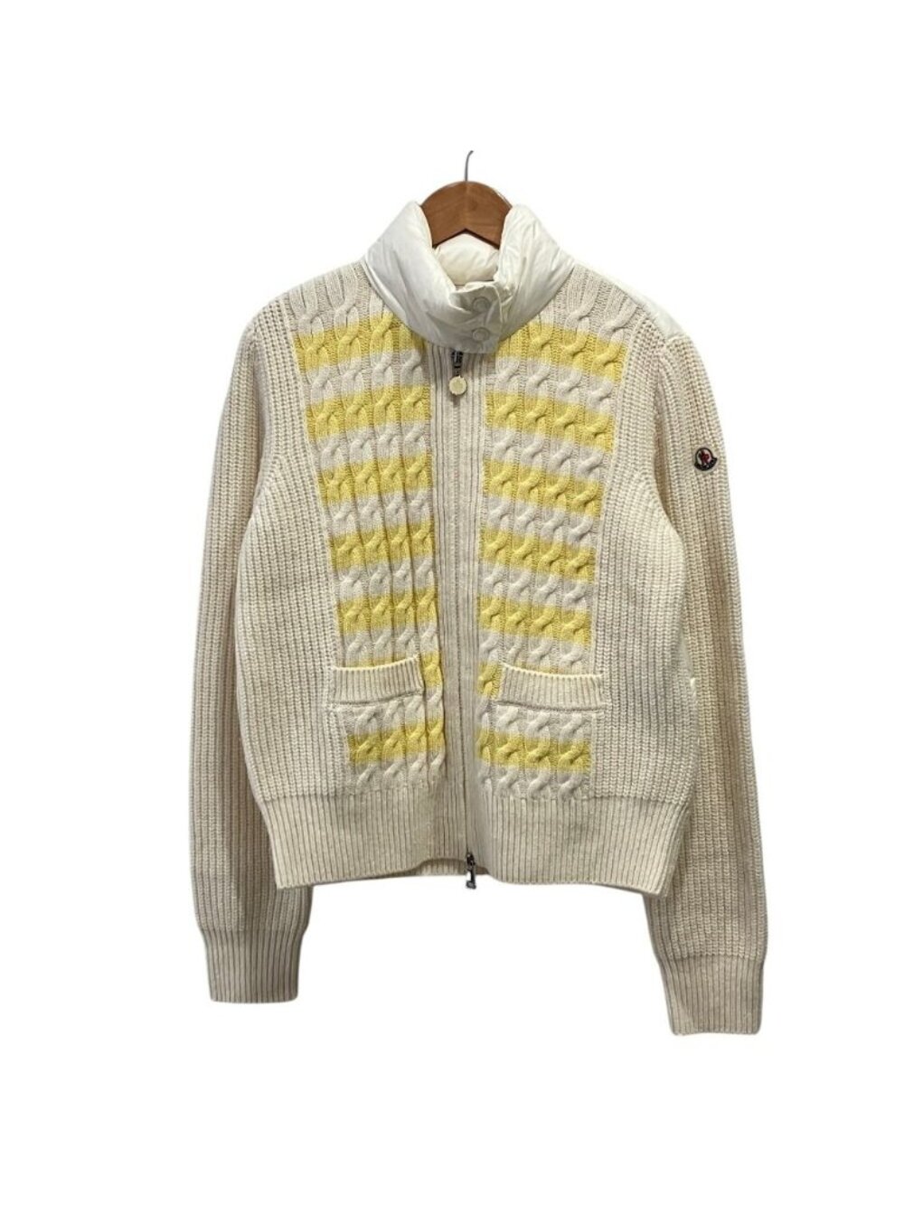 Moncler Cardigan Tricot Cable Knit Down S Ivory